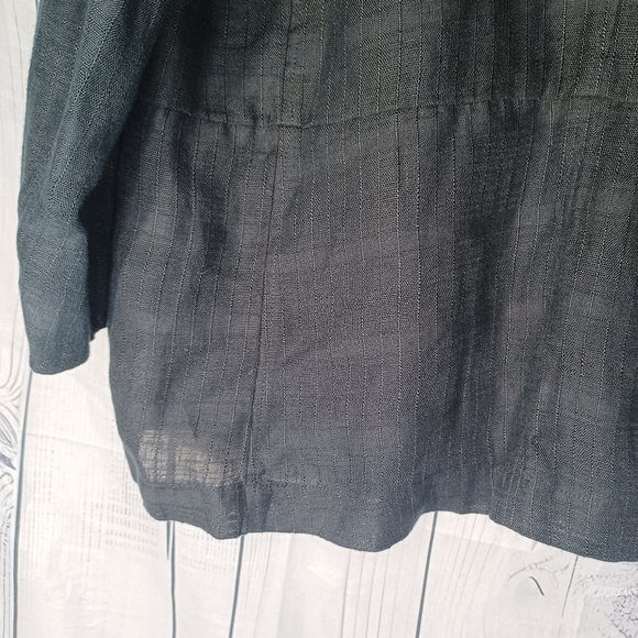 Eileen Fisher 3/4 Sleeve Black Striped Plaid 100% Linen Button-Up Blazer - Picture 12 of 14